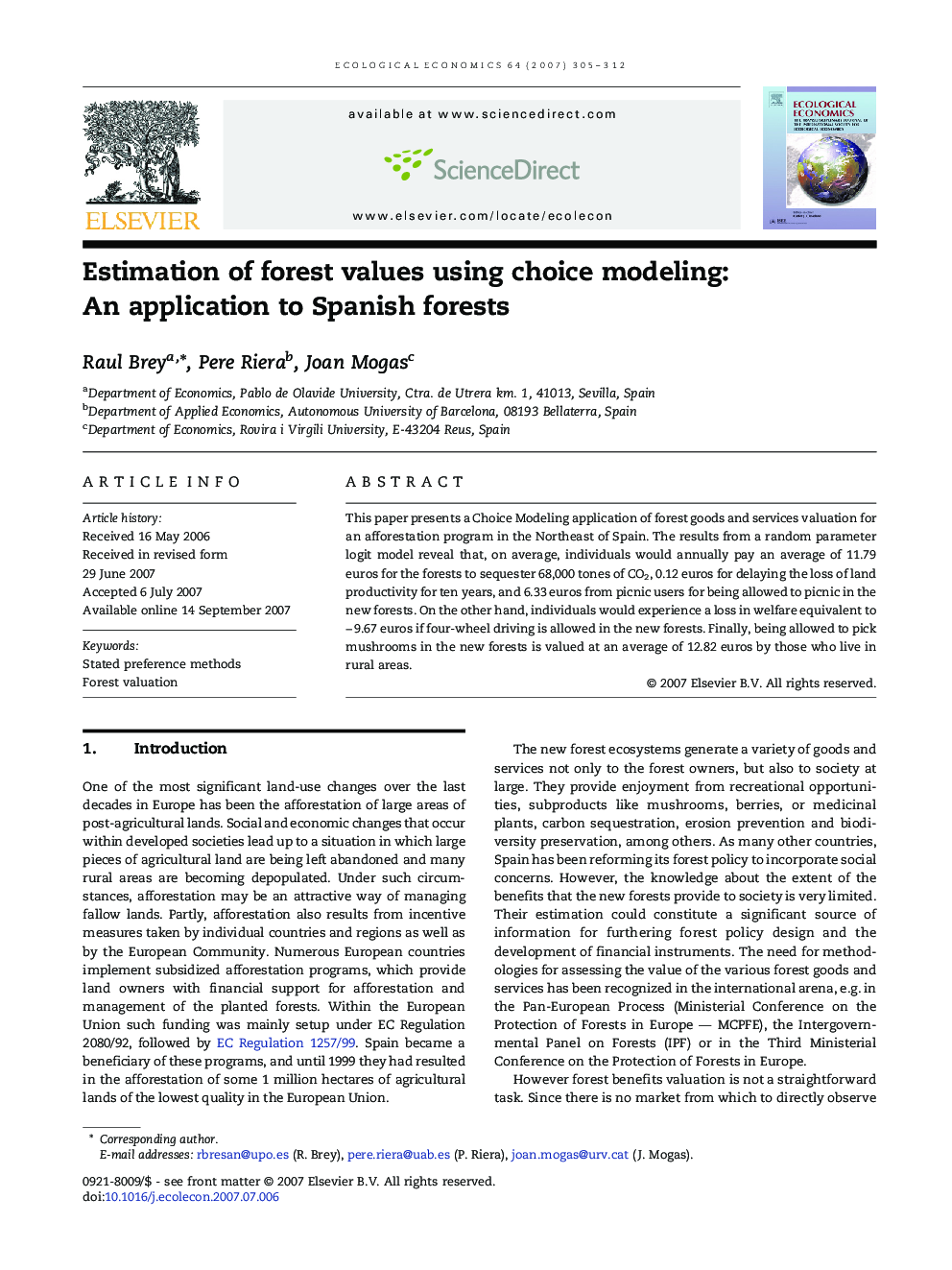 Estimation of forest values using choice modeling: An application to Spanish forests