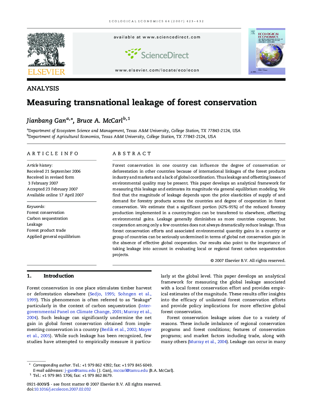 Measuring transnational leakage of forest conservation