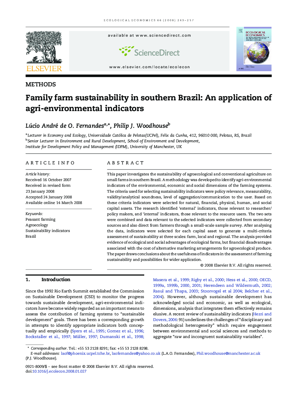 Family farm sustainability in southern Brazil: An application of agri-environmental indicators