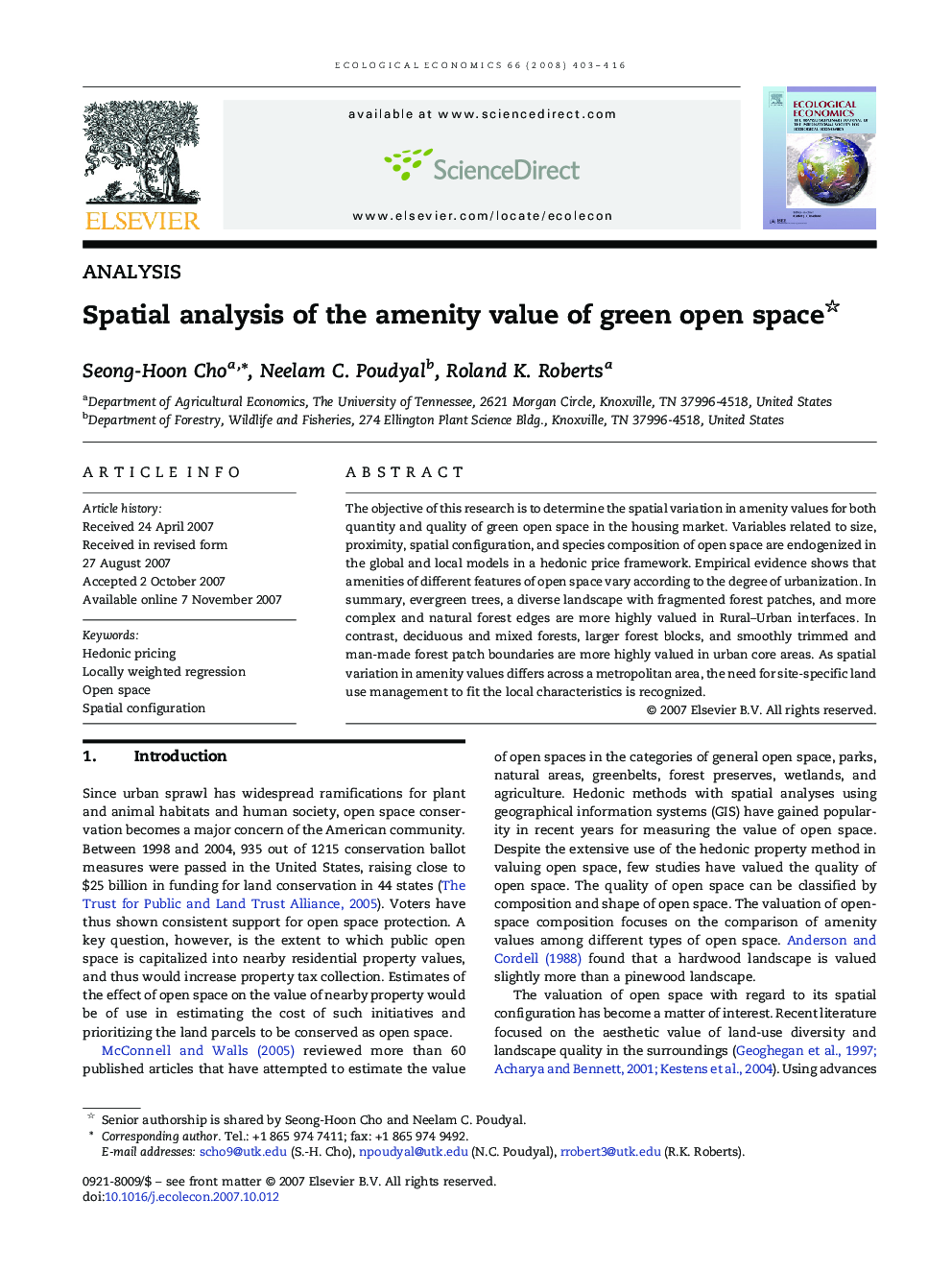 Spatial analysis of the amenity value of green open space