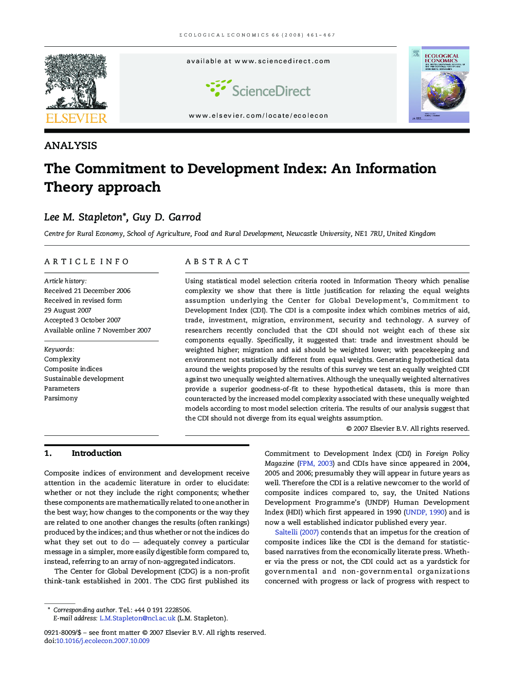 The Commitment to Development Index: An Information Theory approach
