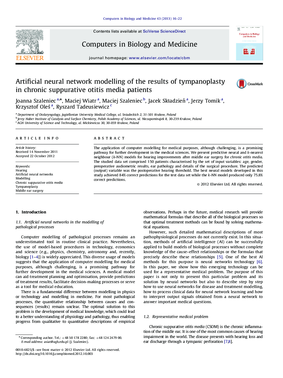 Artificial neural network modelling of the results of tympanoplasty in chronic suppurative otitis media patients