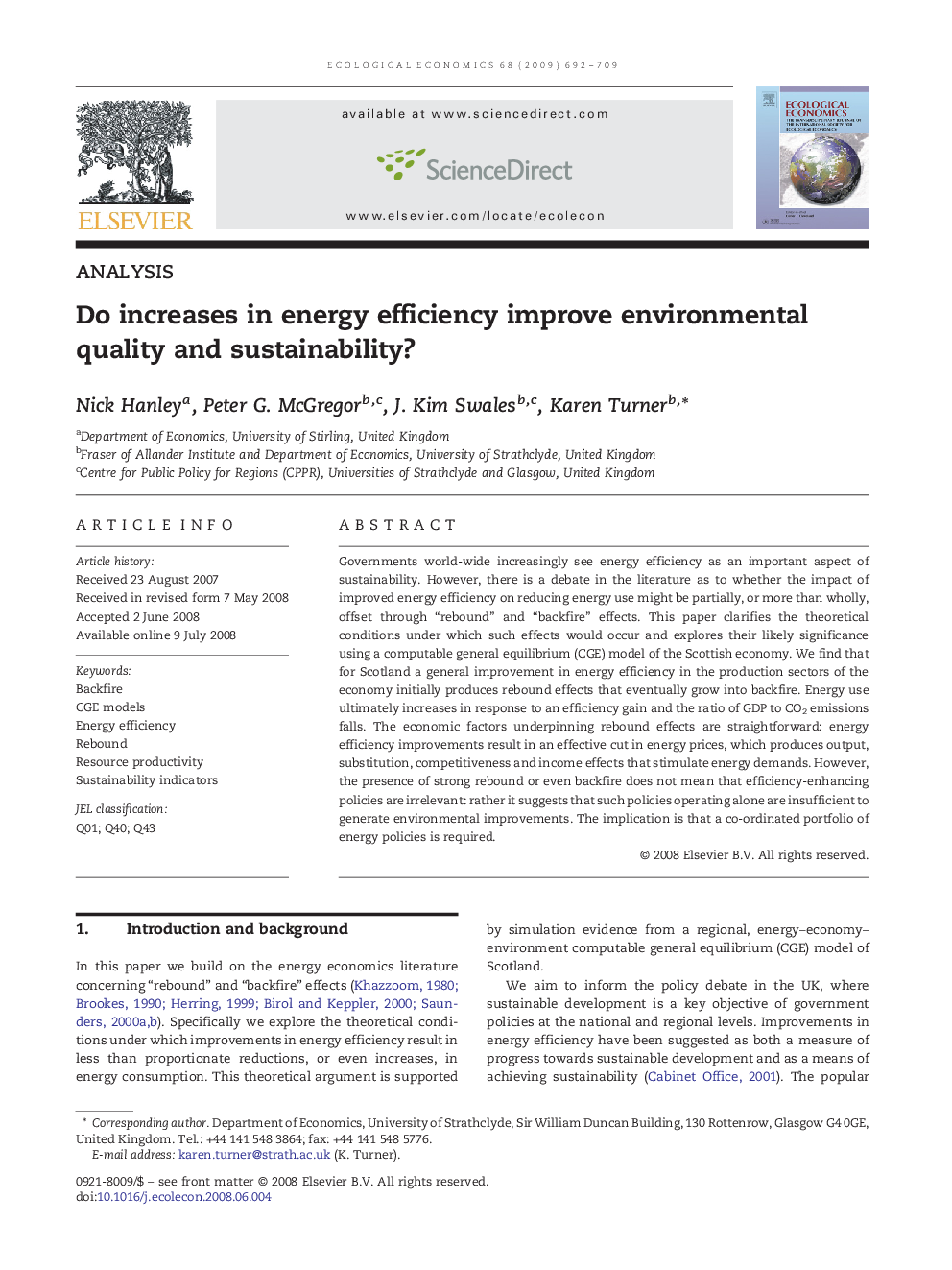 ANALYSISDo increases in energy efficiency improve environmental quality and sustainability?