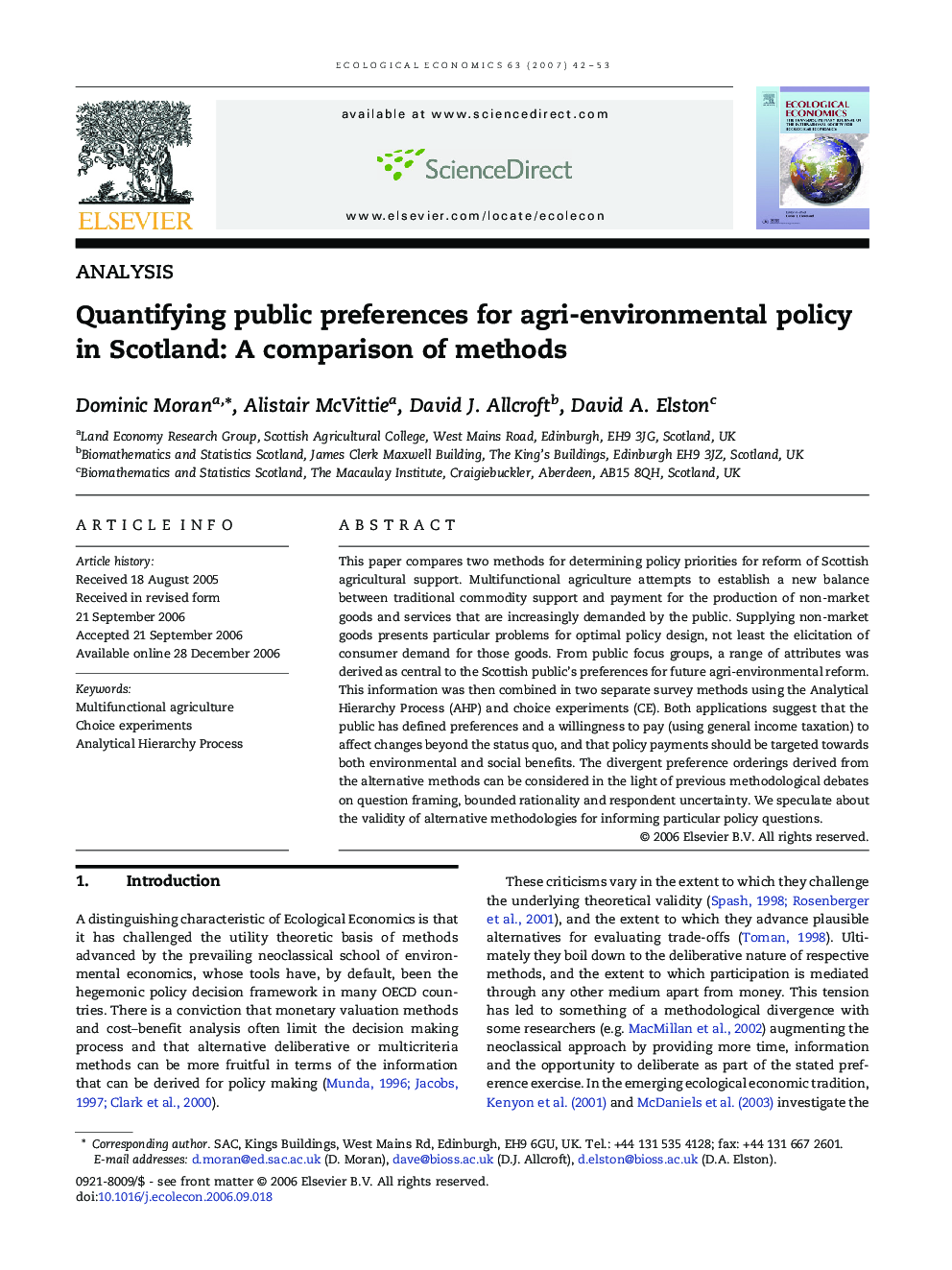 Quantifying public preferences for agri-environmental policy in Scotland: A comparison of methods