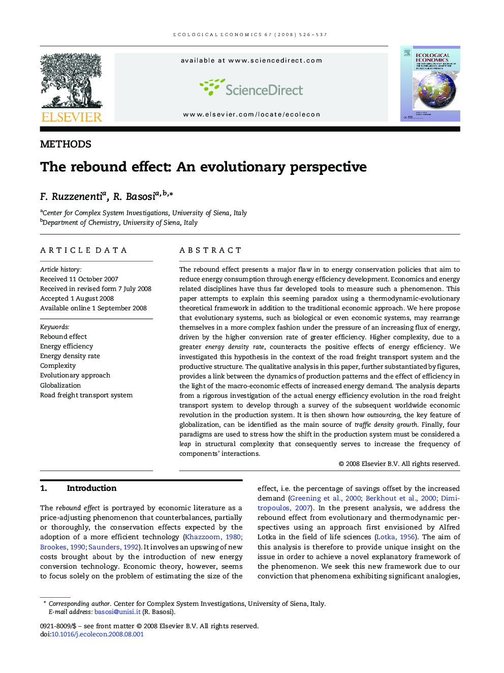The rebound effect: An evolutionary perspective