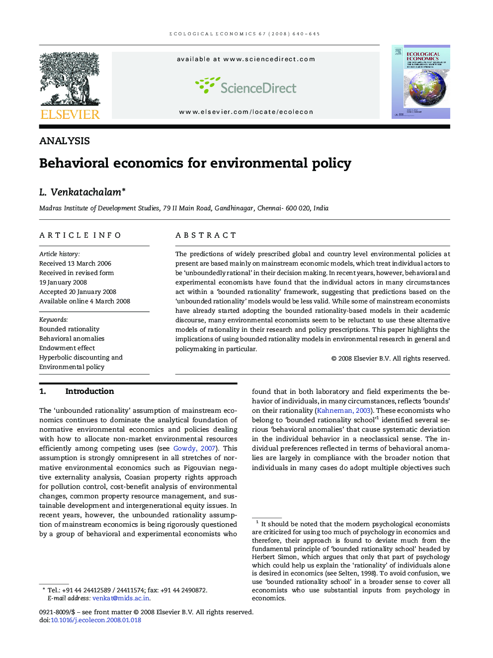 Behavioral economics for environmental policy