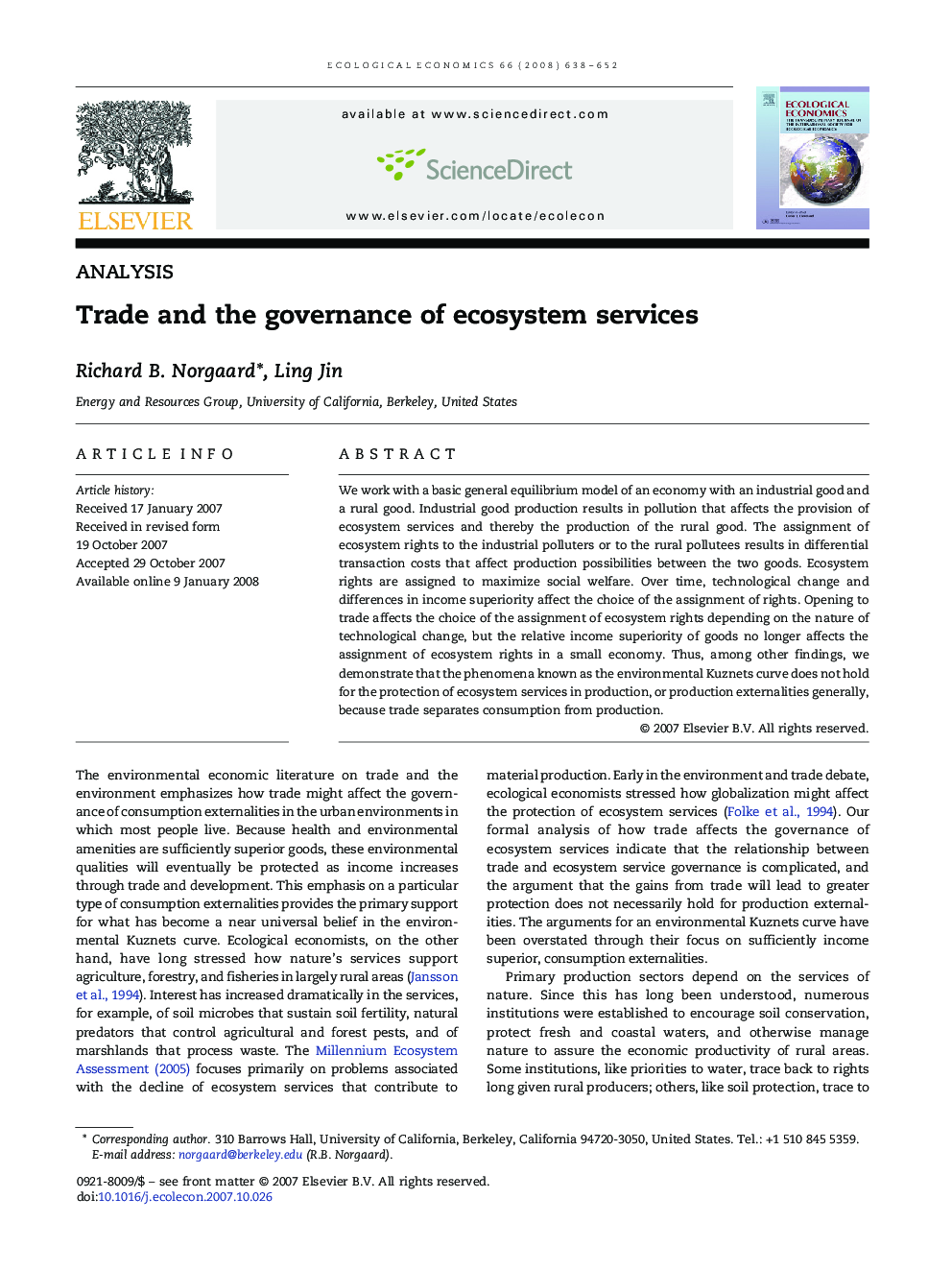 Trade and the governance of ecosystem services