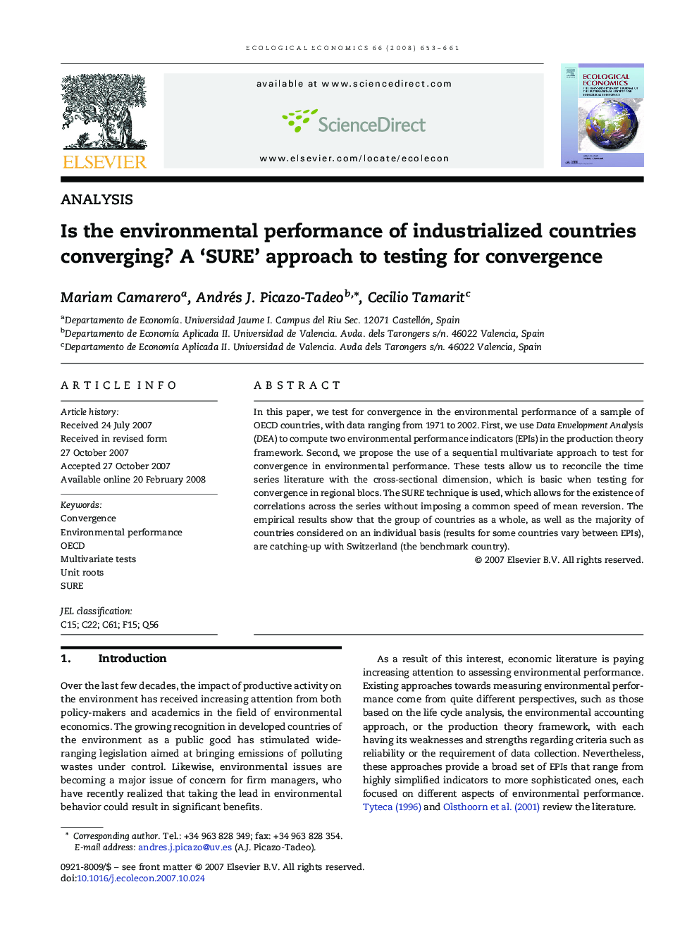 Is the environmental performance of industrialized countries converging? A 'SURE' approach to testing for convergence