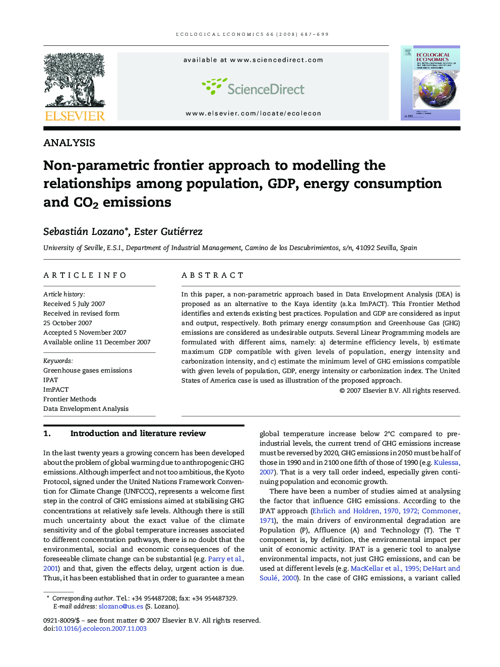 Non-parametric frontier approach to modelling the relationships among population, GDP, energy consumption and CO2 emissions