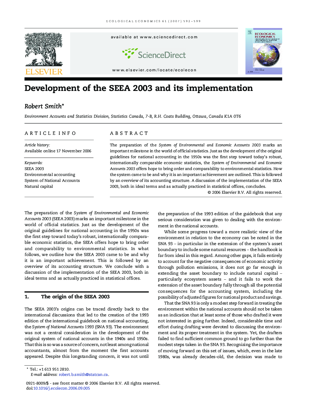 Development of the SEEA 2003 and its implementation