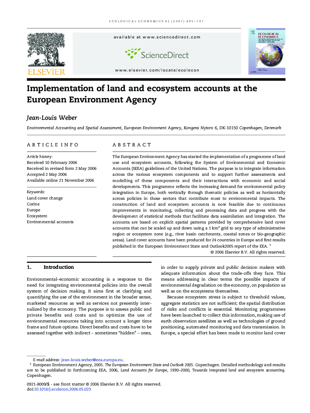 Implementation of land and ecosystem accounts at the European Environment Agency
