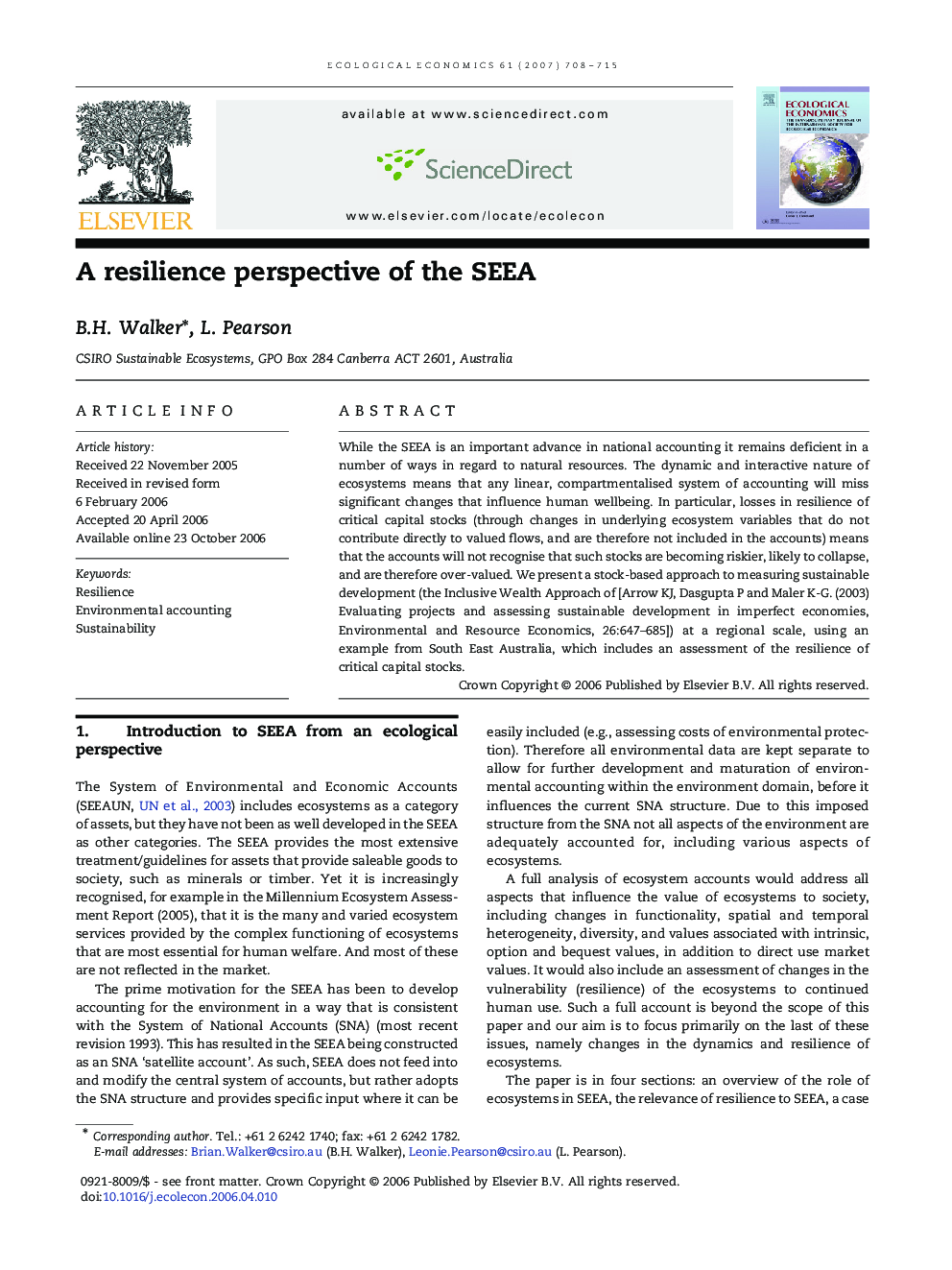 A resilience perspective of the SEEA