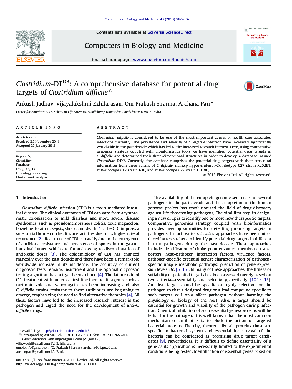 Clostridium-DTDB: A comprehensive database for potential drug targets of Clostridium difficile 