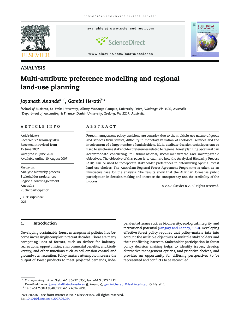 Multi-attribute preference modelling and regional land-use planning