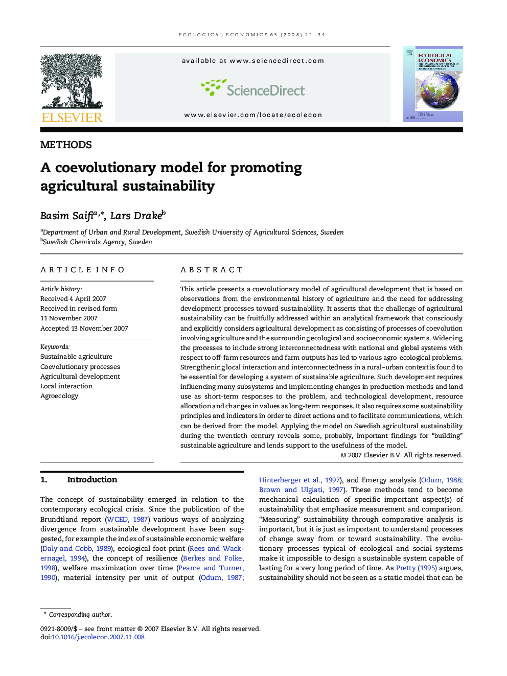 A coevolutionary model for promoting agricultural sustainability