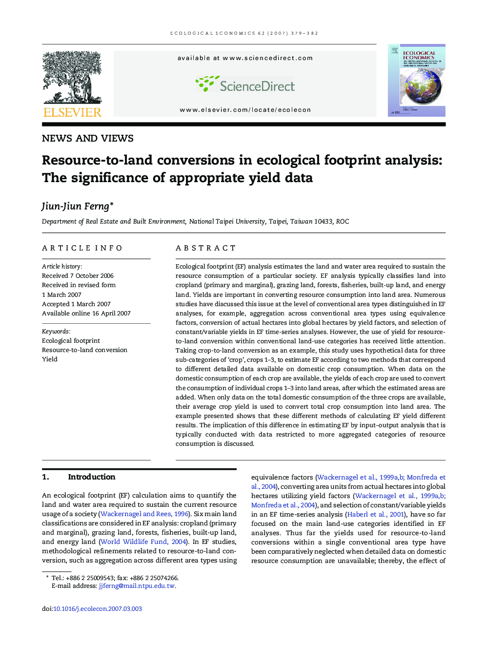 Resource-to-land conversions in ecological footprint analysis: The significance of appropriate yield data