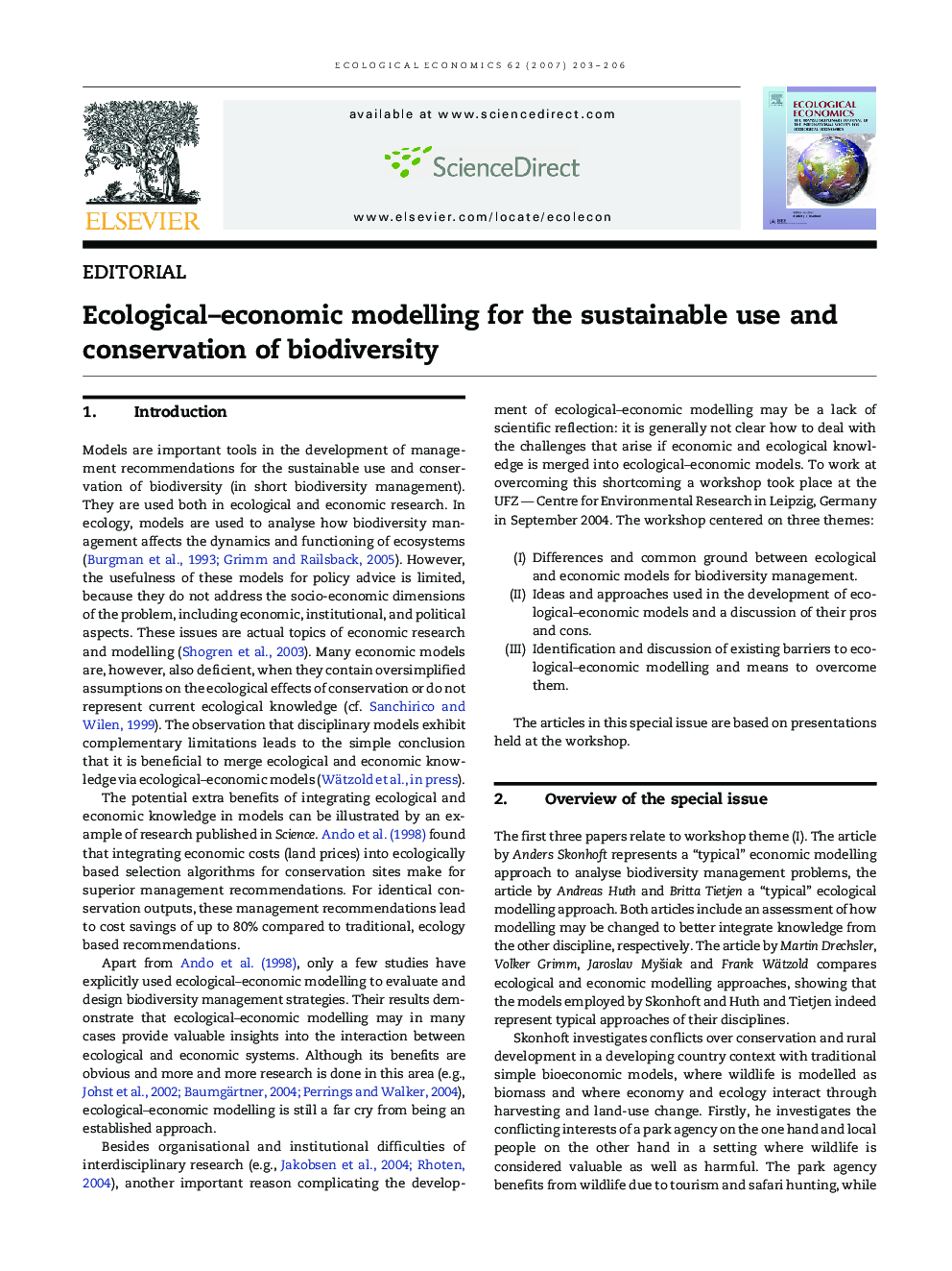 Ecological-economic modelling for the sustainable use and conservation of biodiversity