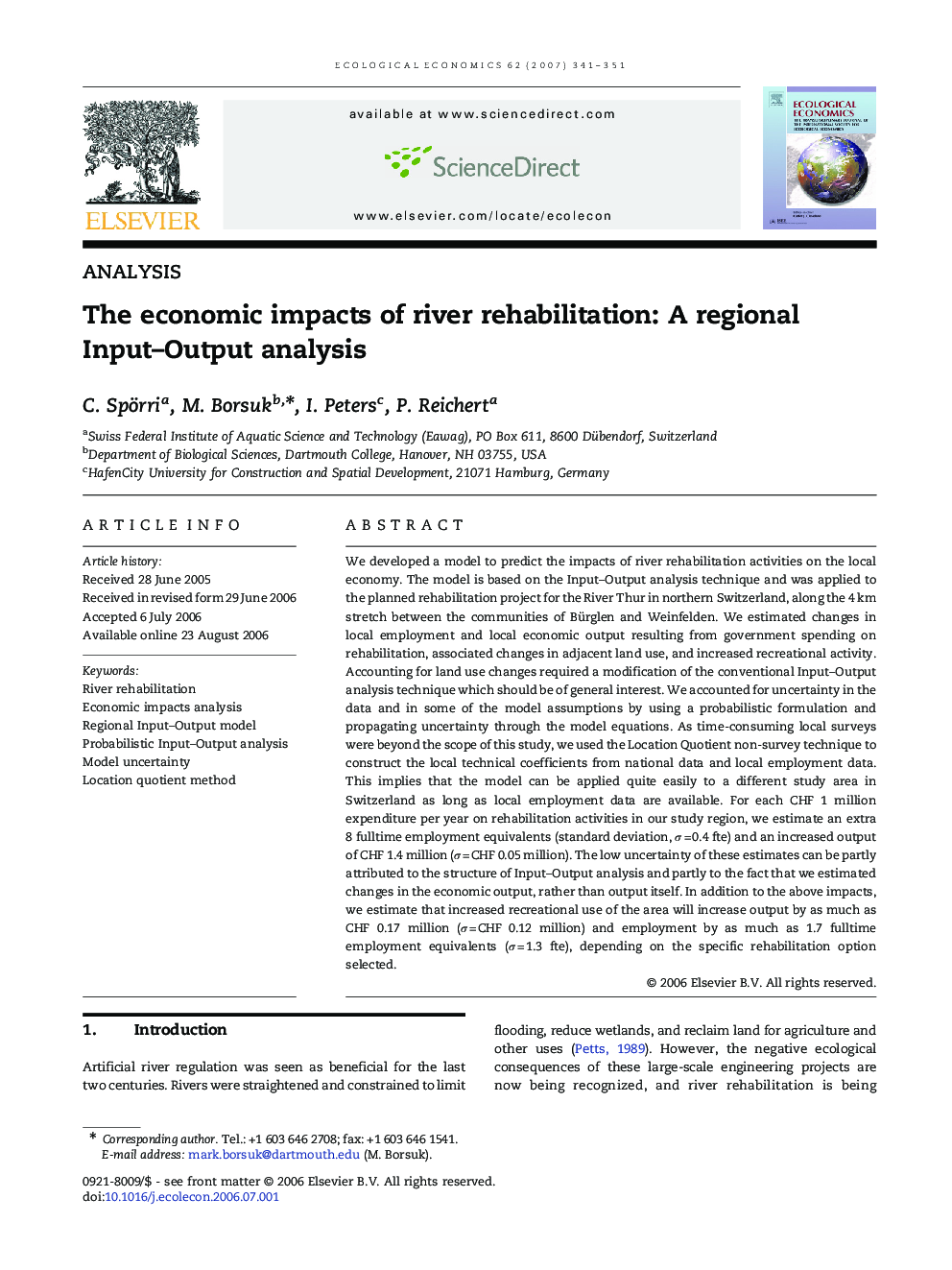 The economic impacts of river rehabilitation: A regional Input-Output analysis