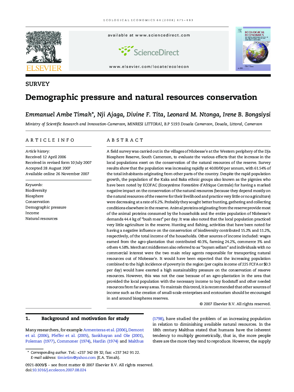 Demographic pressure and natural resources conservation