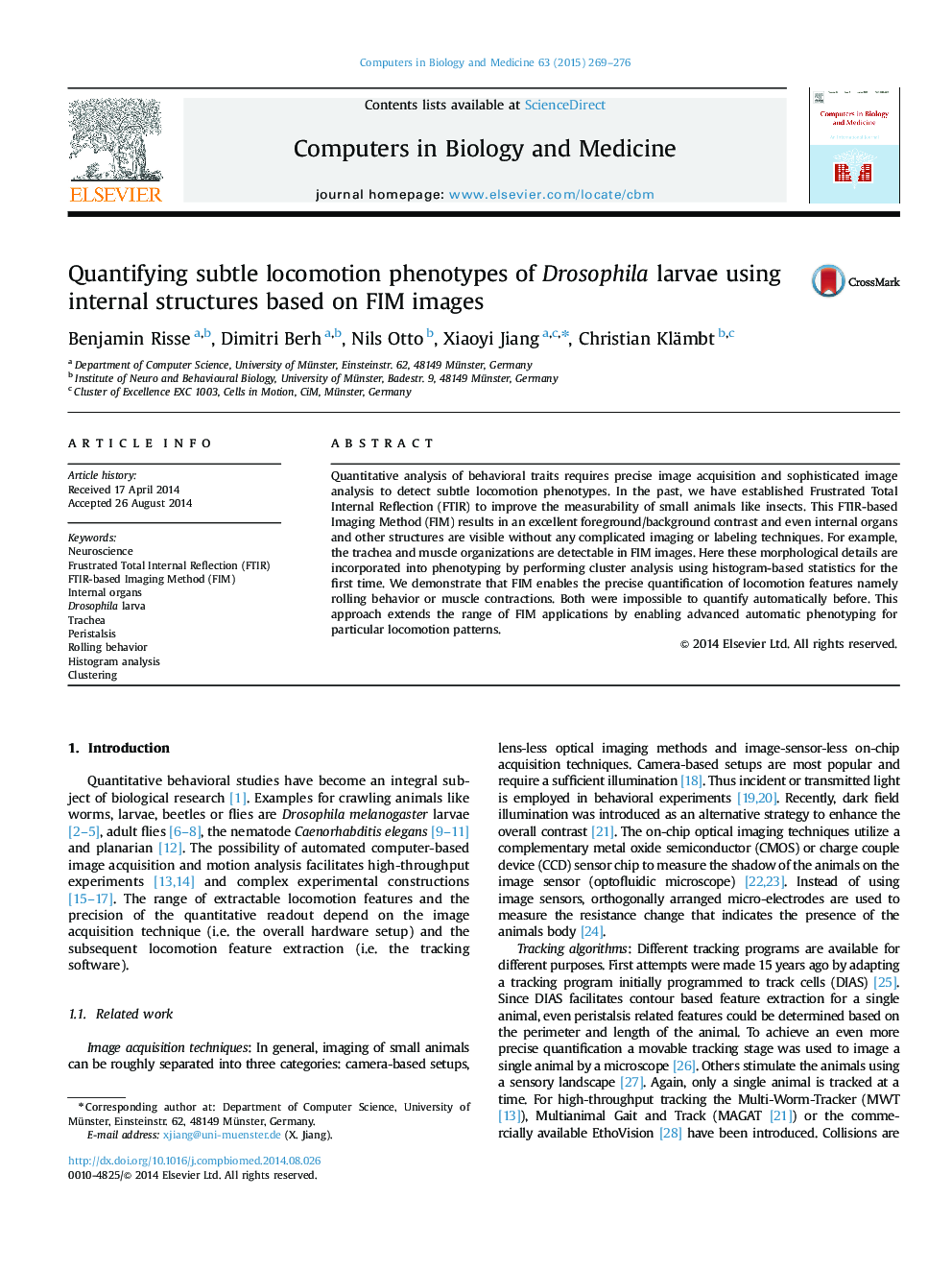 Quantifying subtle locomotion phenotypes of Drosophila larvae using internal structures based on FIM images