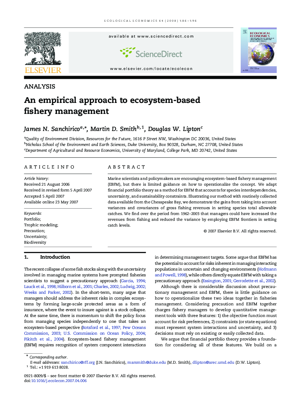 An empirical approach to ecosystem-based fishery management