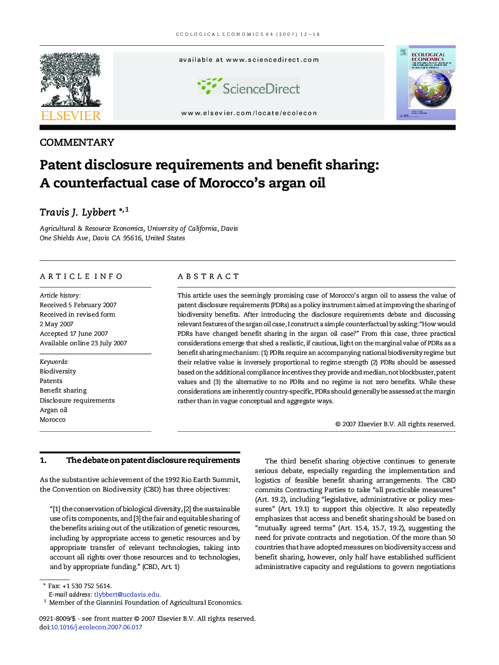 Patent disclosure requirements and benefit sharing: A counterfactual case of Morocco's argan oil