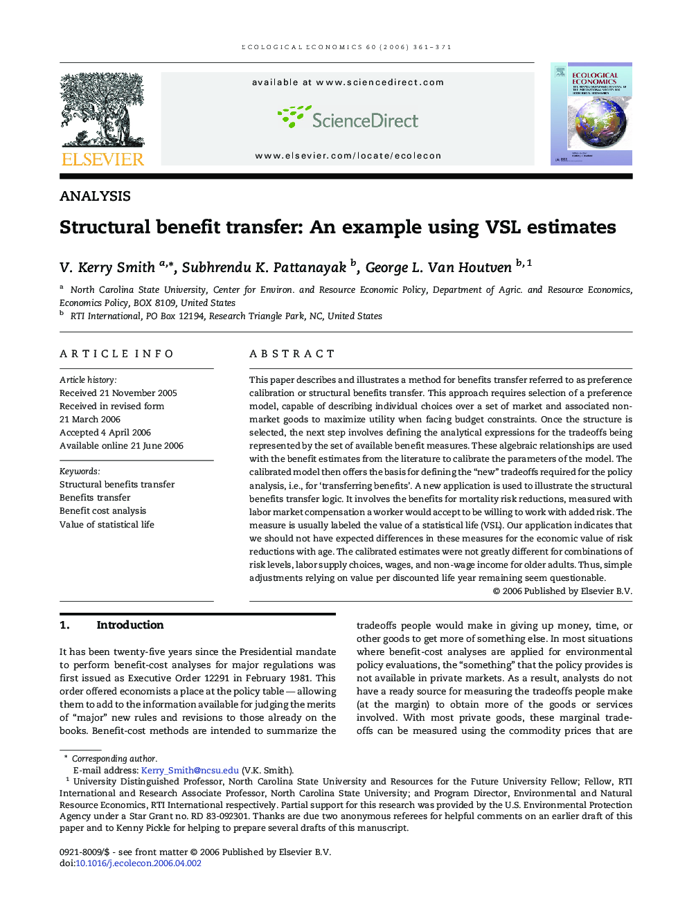 Structural benefit transfer: An example using VSL estimates