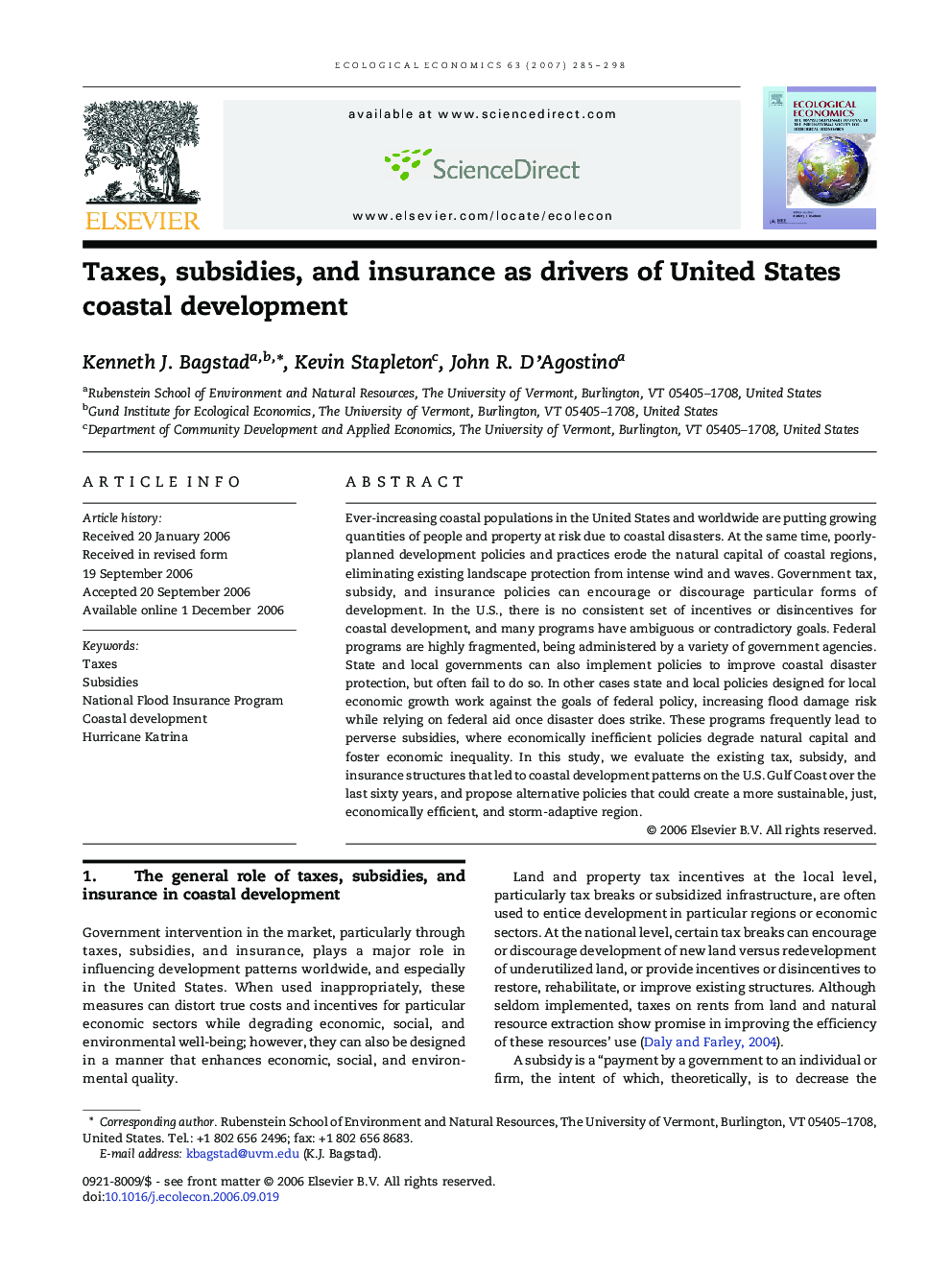 Taxes, subsidies, and insurance as drivers of United States coastal development