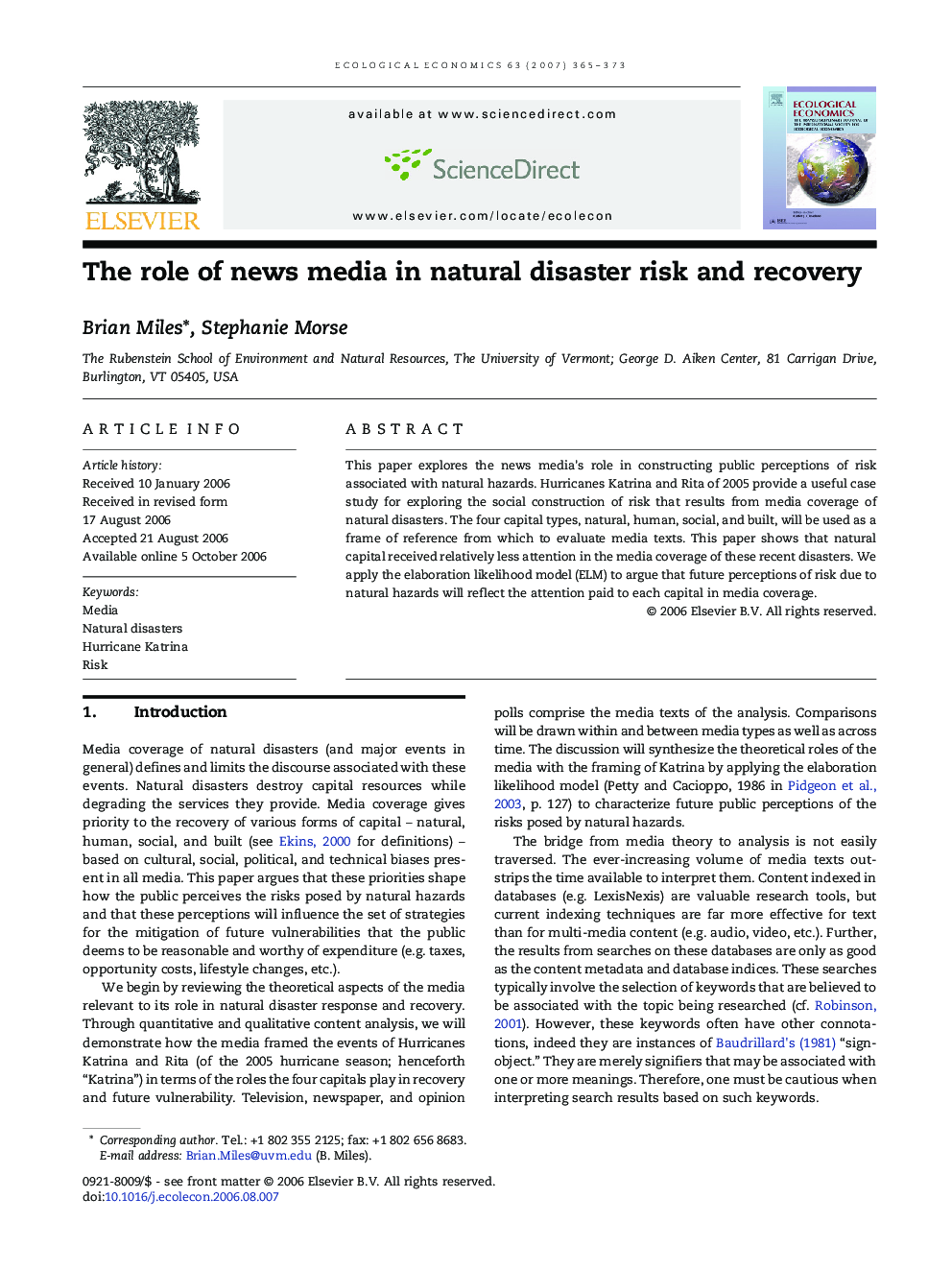 The role of news media in natural disaster risk and recovery