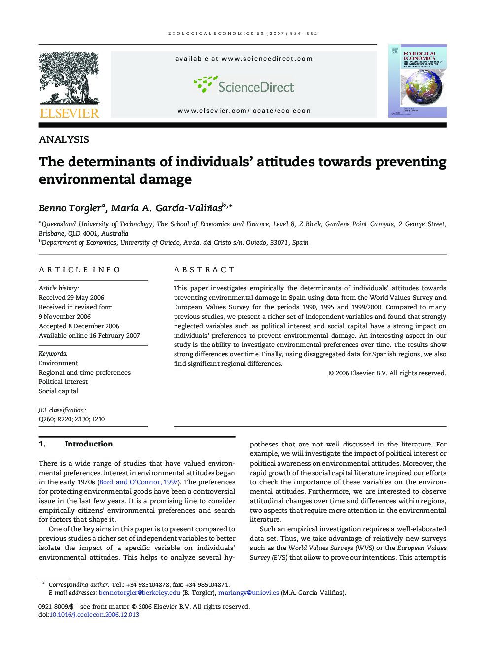 The determinants of individuals' attitudes towards preventing environmental damage