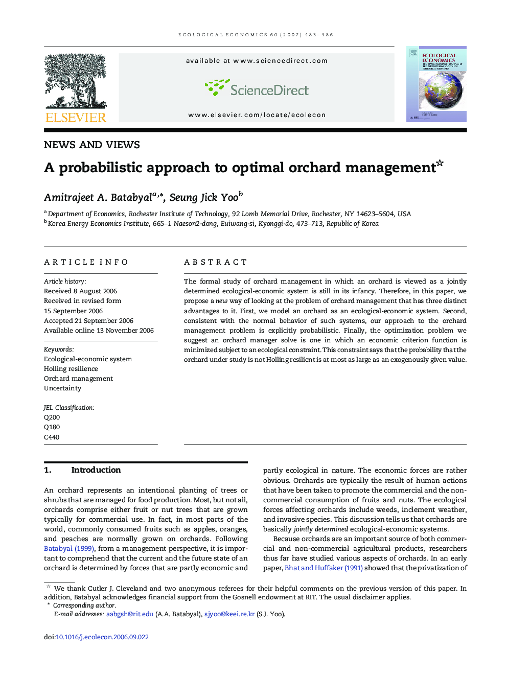 A probabilistic approach to optimal orchard management