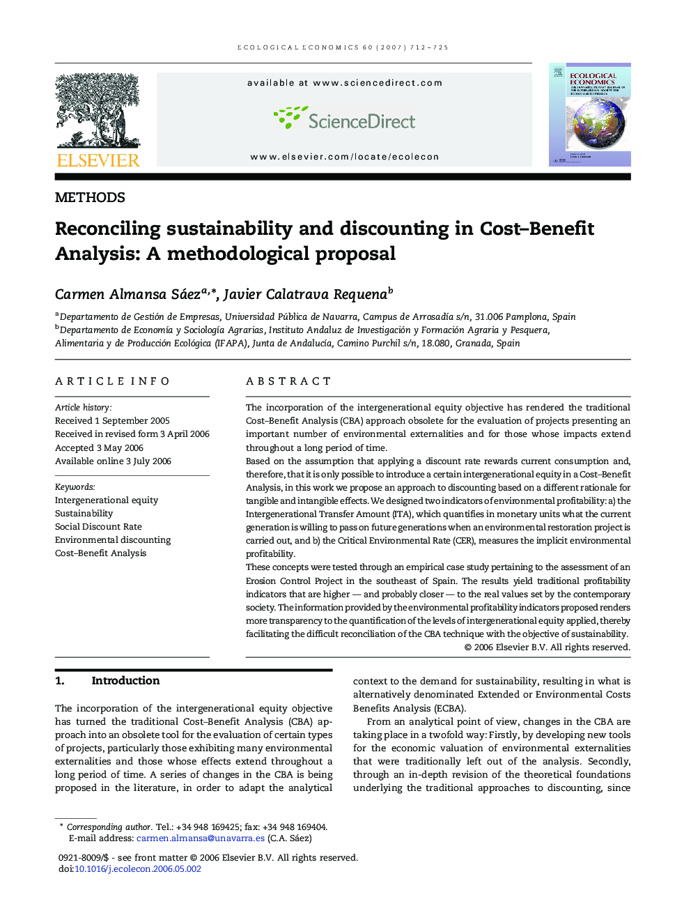 Reconciling sustainability and discounting in Cost-Benefit Analysis: A methodological proposal