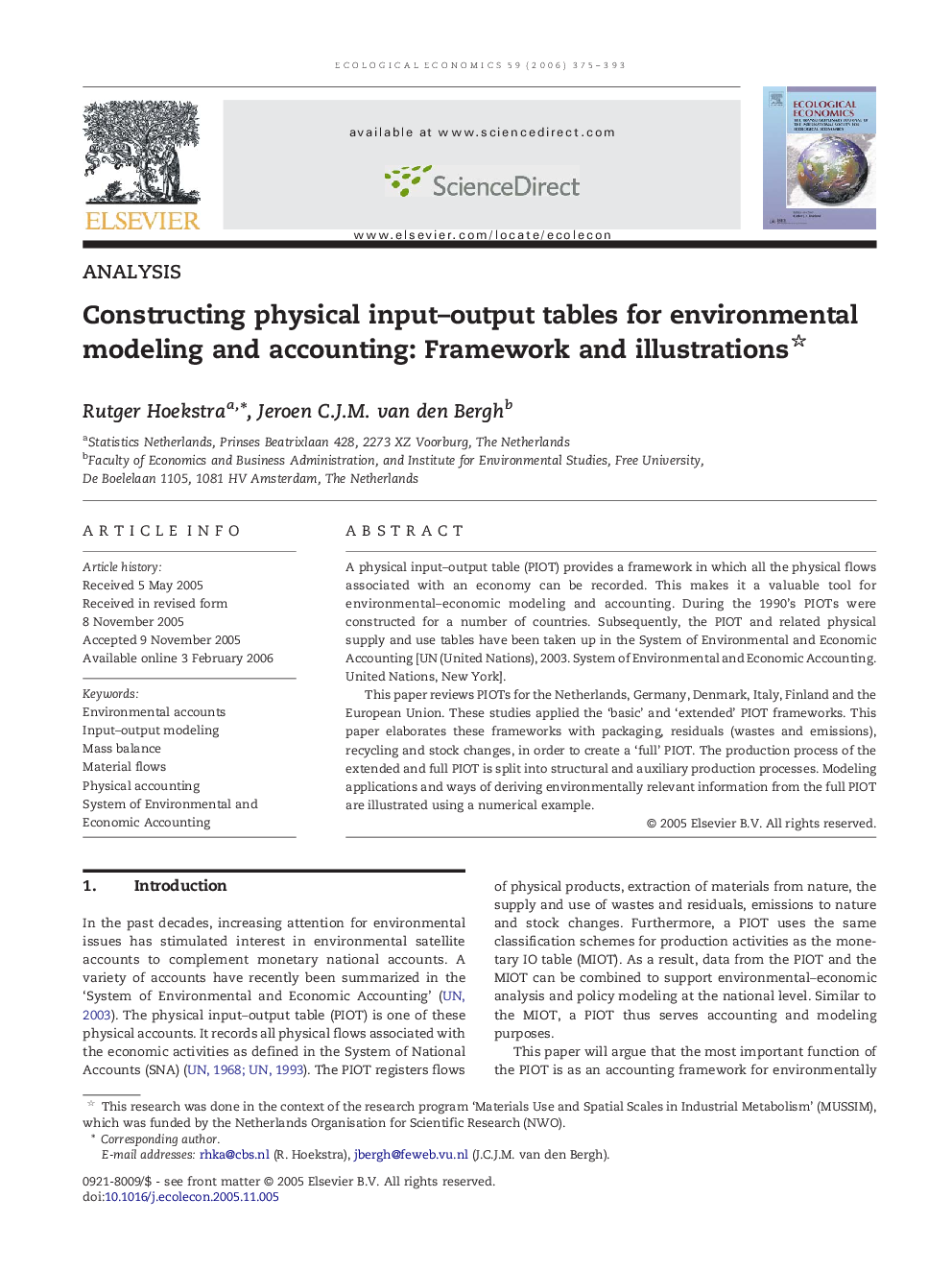 عکس صفحه اول مقاله: Constructing physical input-output tables for environmental modeling and accounting: Framework and illustrations Constructing physical input-output tables for environmental modeling and accounting: Framework and illustrations