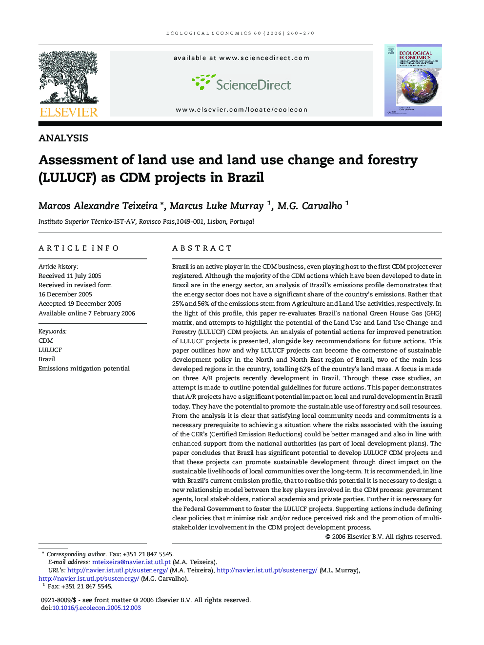 Assessment of land use and land use change and forestry (LULUCF) as CDM projects in Brazil