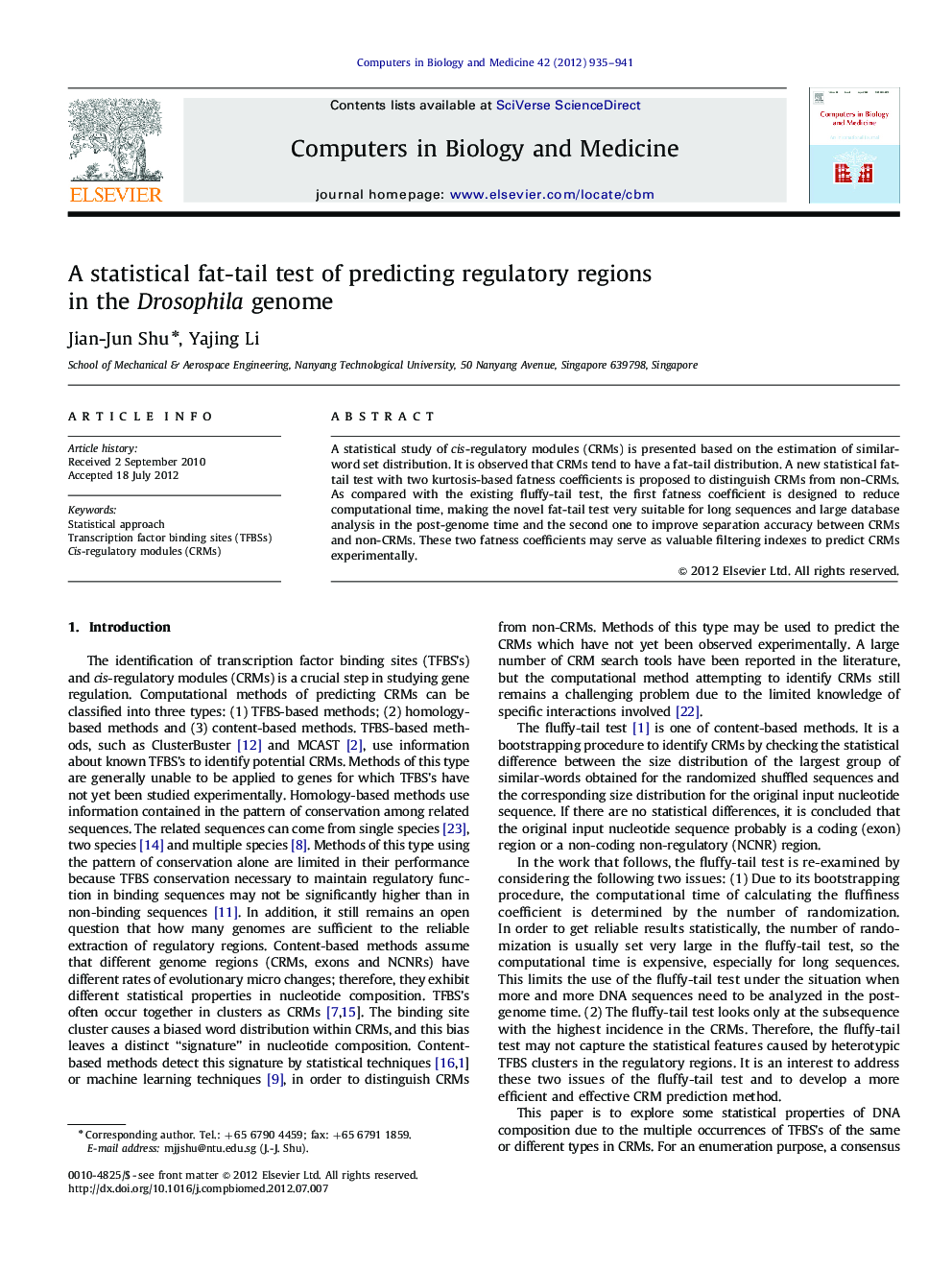 A statistical fat-tail test of predicting regulatory regions in the Drosophila genome