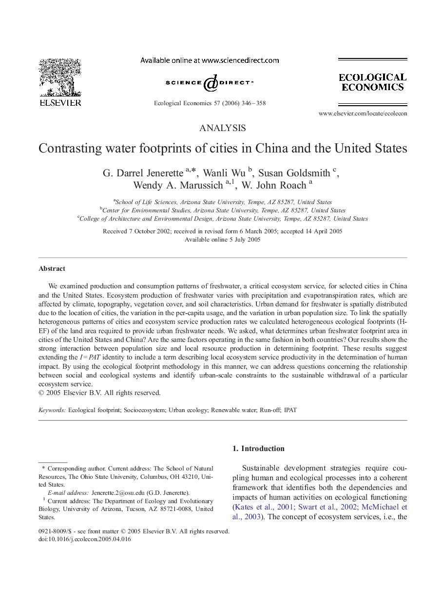 AnalysisContrasting water footprints of cities in China and the United States