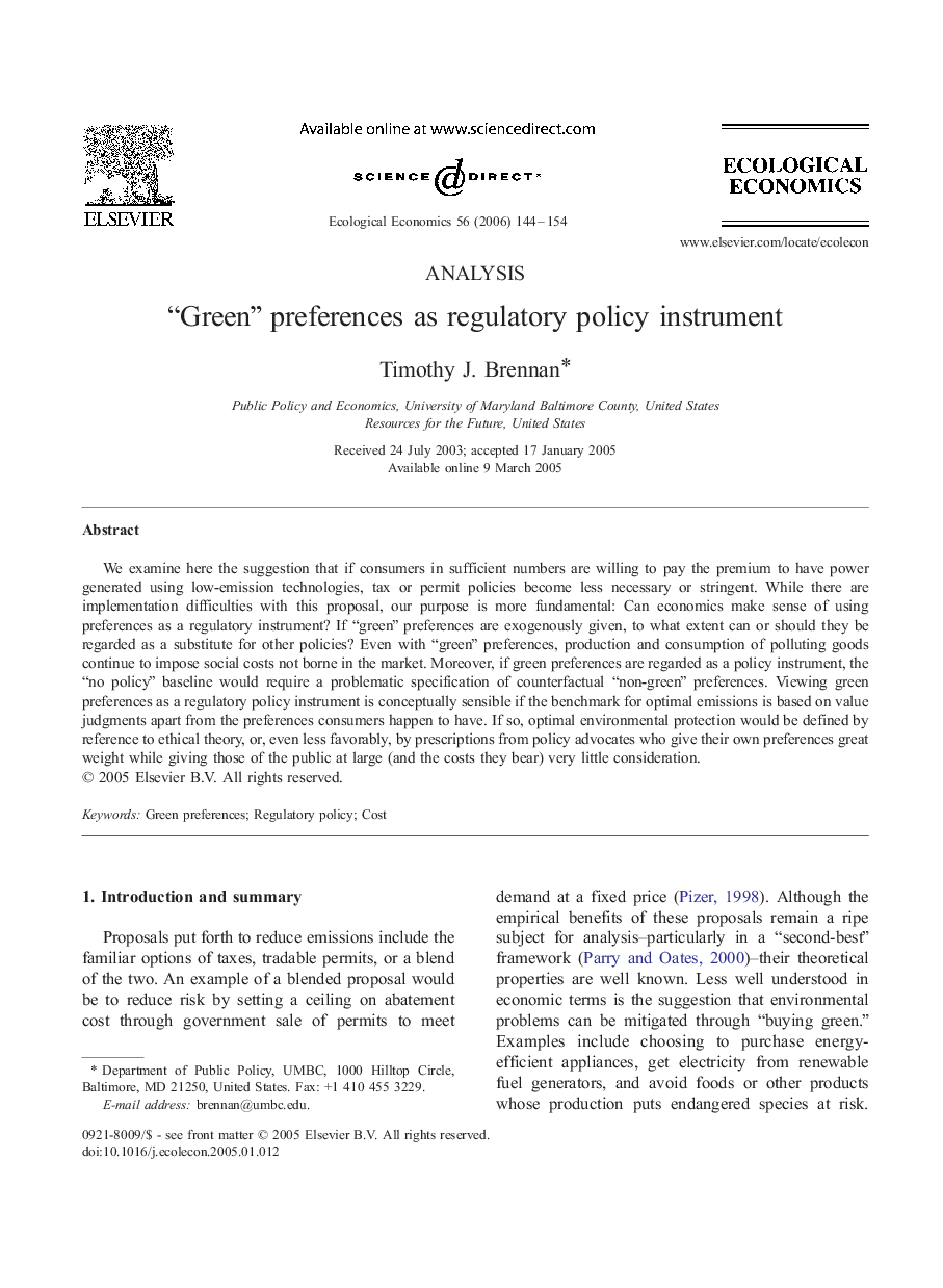 “Green” preferences as regulatory policy instrument