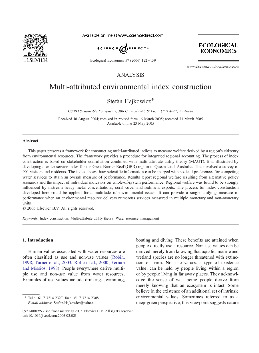 Multi-attributed environmental index construction