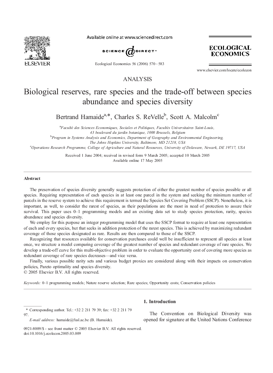 Biological reserves, rare species and the trade-off between species abundance and species diversity