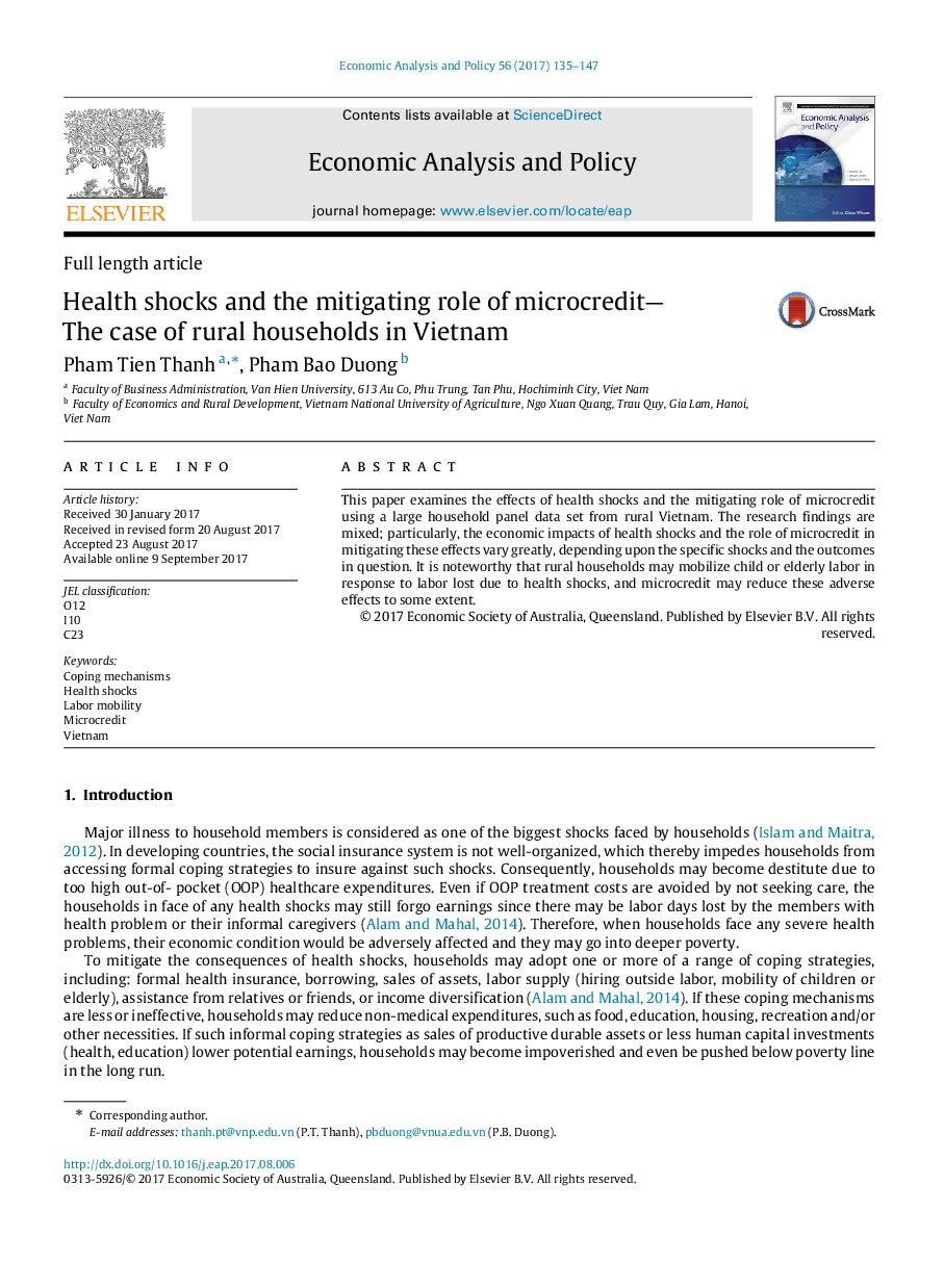 Health shocks and the mitigating role of microcredit-The case of rural households in Vietnam