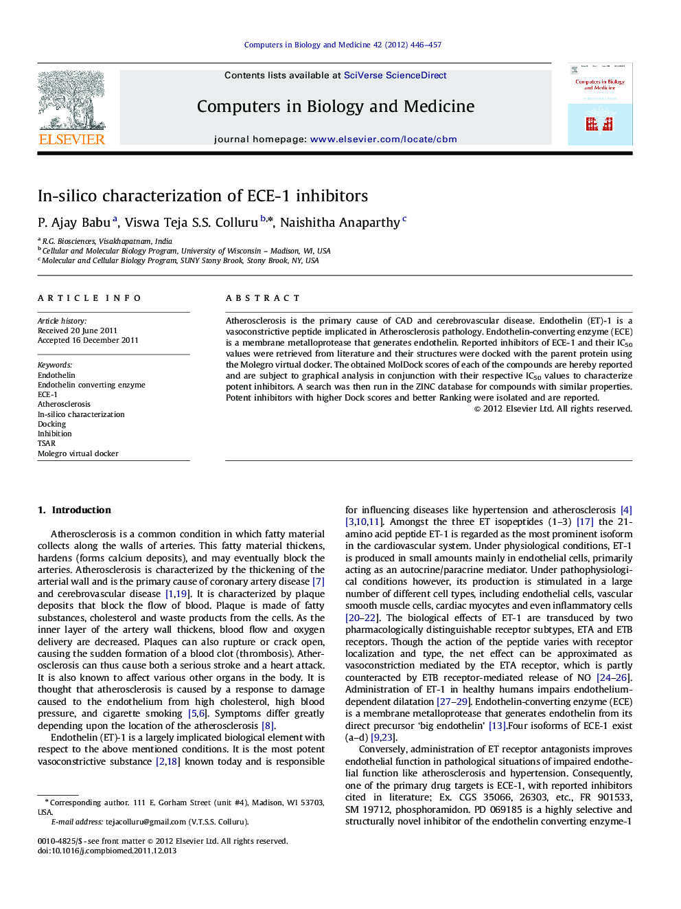 In-silico characterization of ECE-1 inhibitors