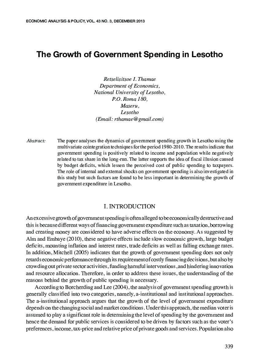 The Growth of Government Spending in Lesotho