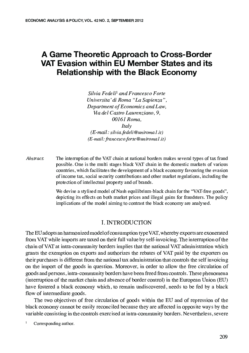 A Game Theoretic Approach to Cross-Border VAT Evasion within EU Member States and its Relationship with the Black Economy