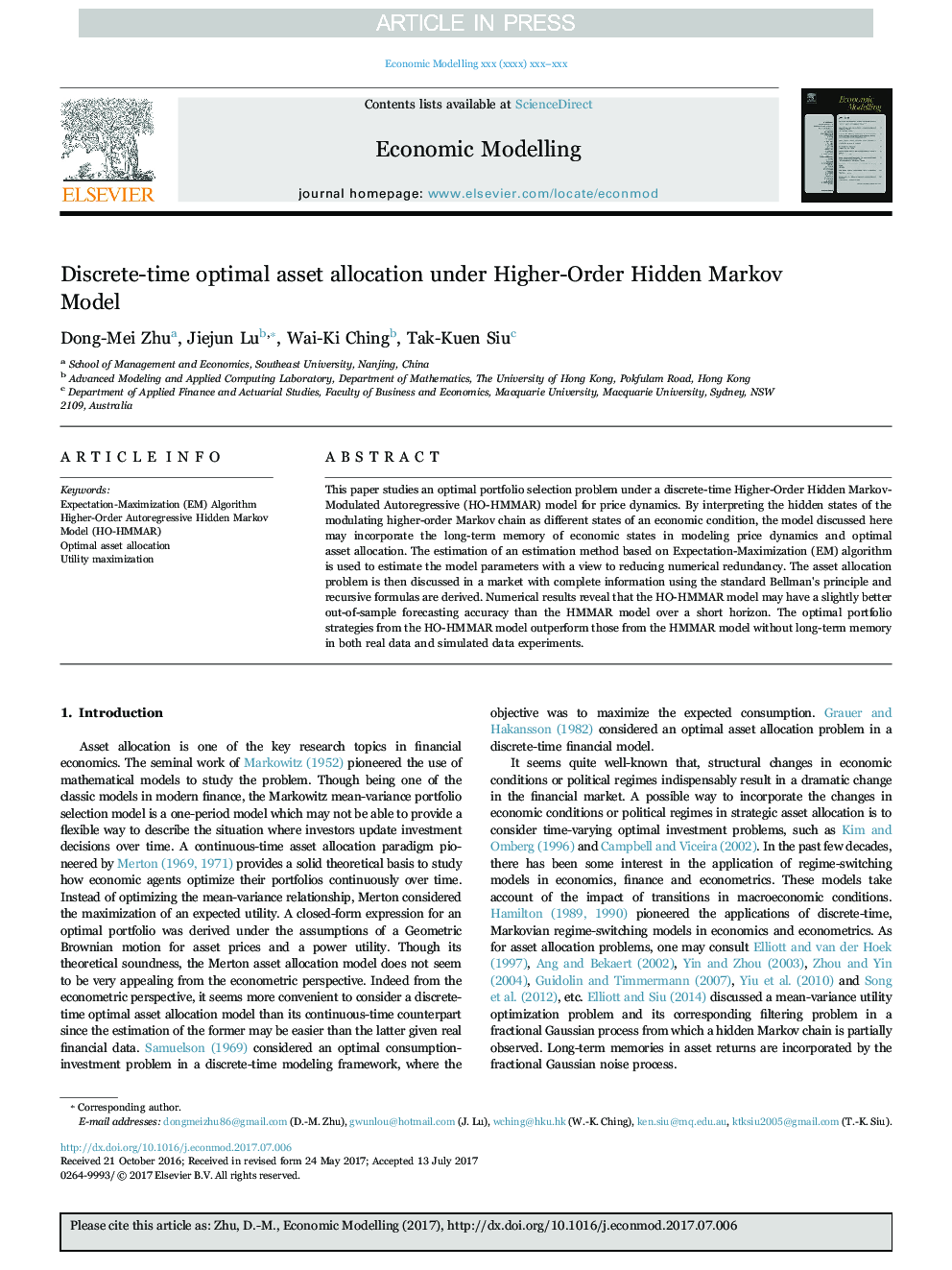 Discrete-time optimal asset allocation under Higher-Order Hidden Markov Model
