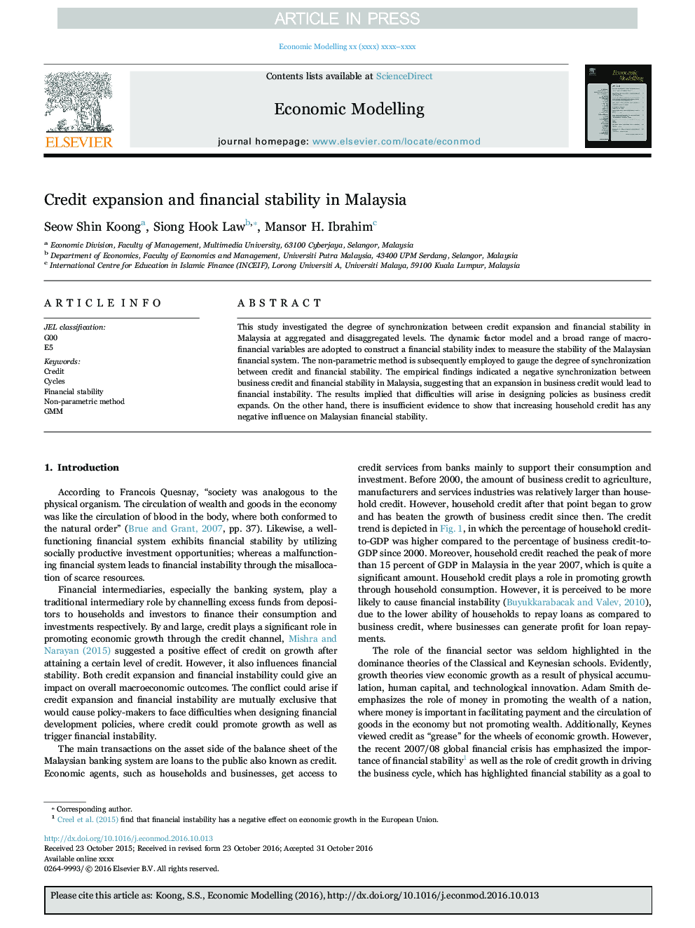 Credit expansion and financial stability in Malaysia