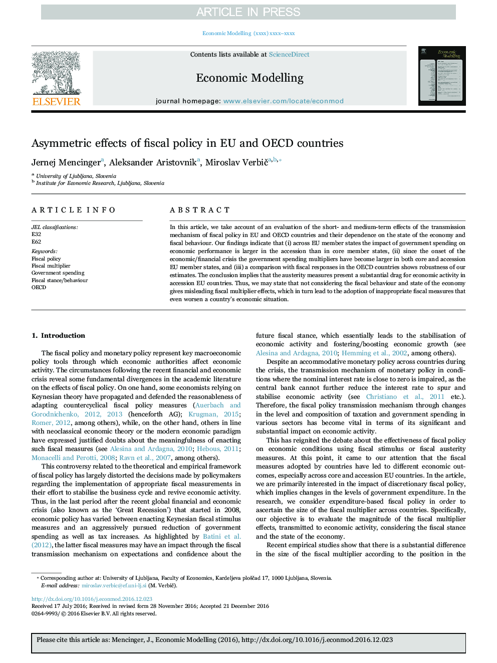 Asymmetric effects of fiscal policy in EU and OECD countries