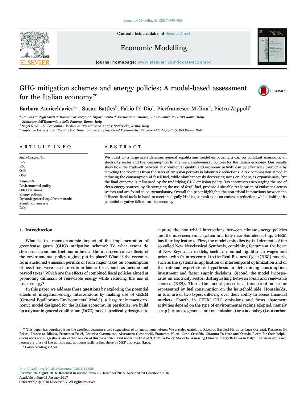 GHG mitigation schemes and energy policies: A model-based assessment for the Italian economy