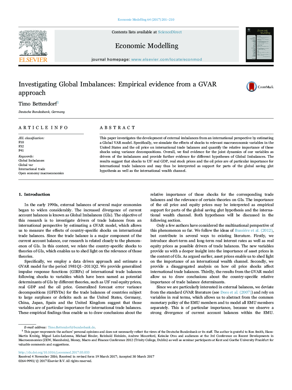 Investigating Global Imbalances: Empirical evidence from a GVAR approach