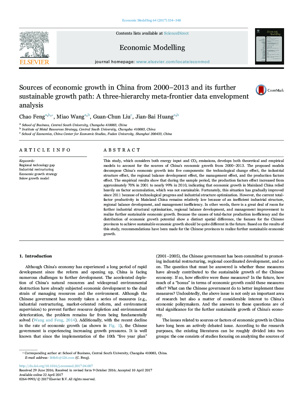 Sources of economic growth in China from 2000-2013 and its further sustainable growth path: A three-hierarchy meta-frontier data envelopment analysis