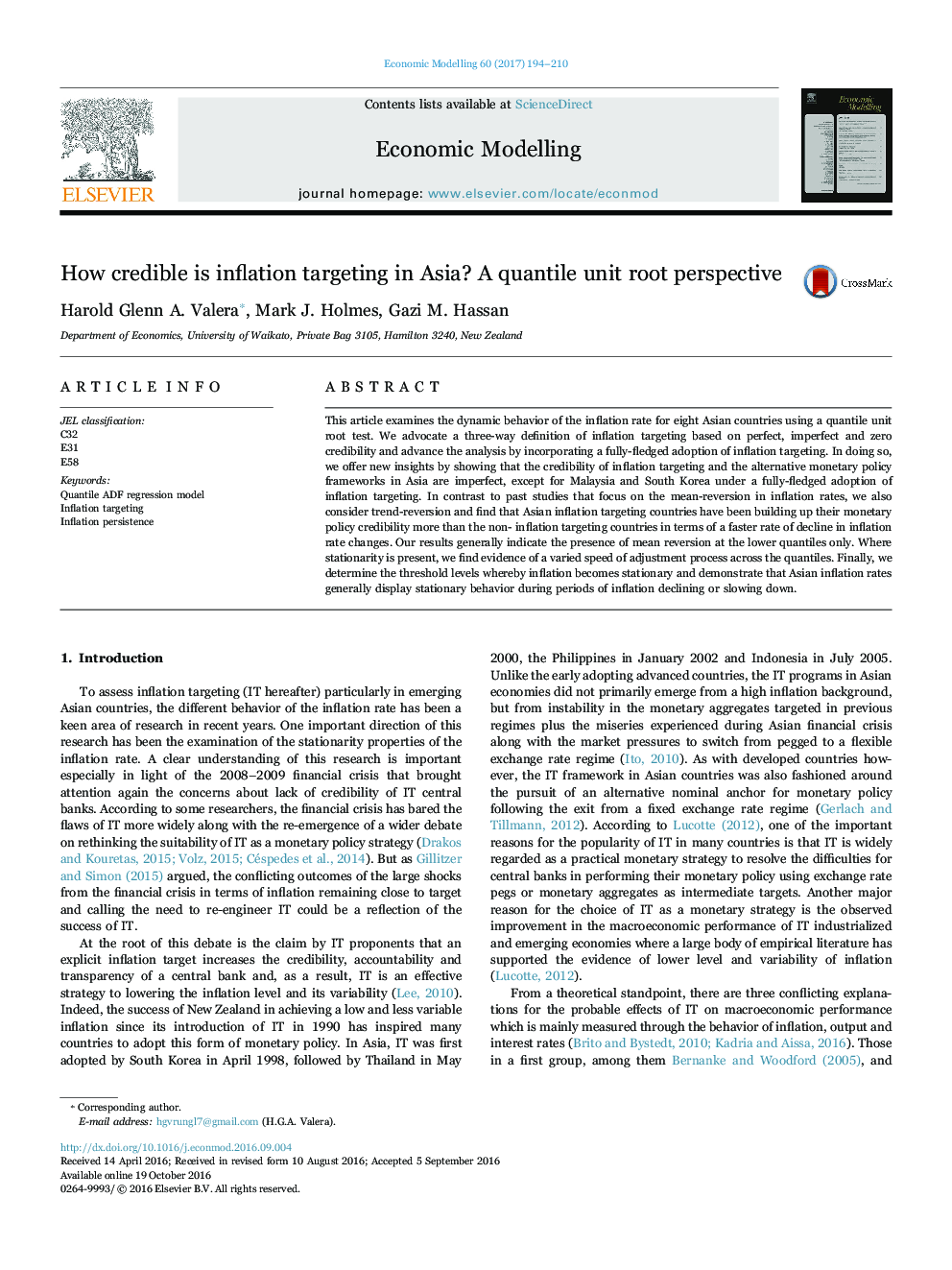 How credible is inflation targeting in Asia? A quantile unit root perspective